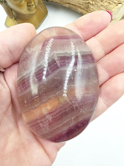 Large High Grade Rainbow Fluorite Palm Stone - Focus and Clarity Healing Crystal - 165g