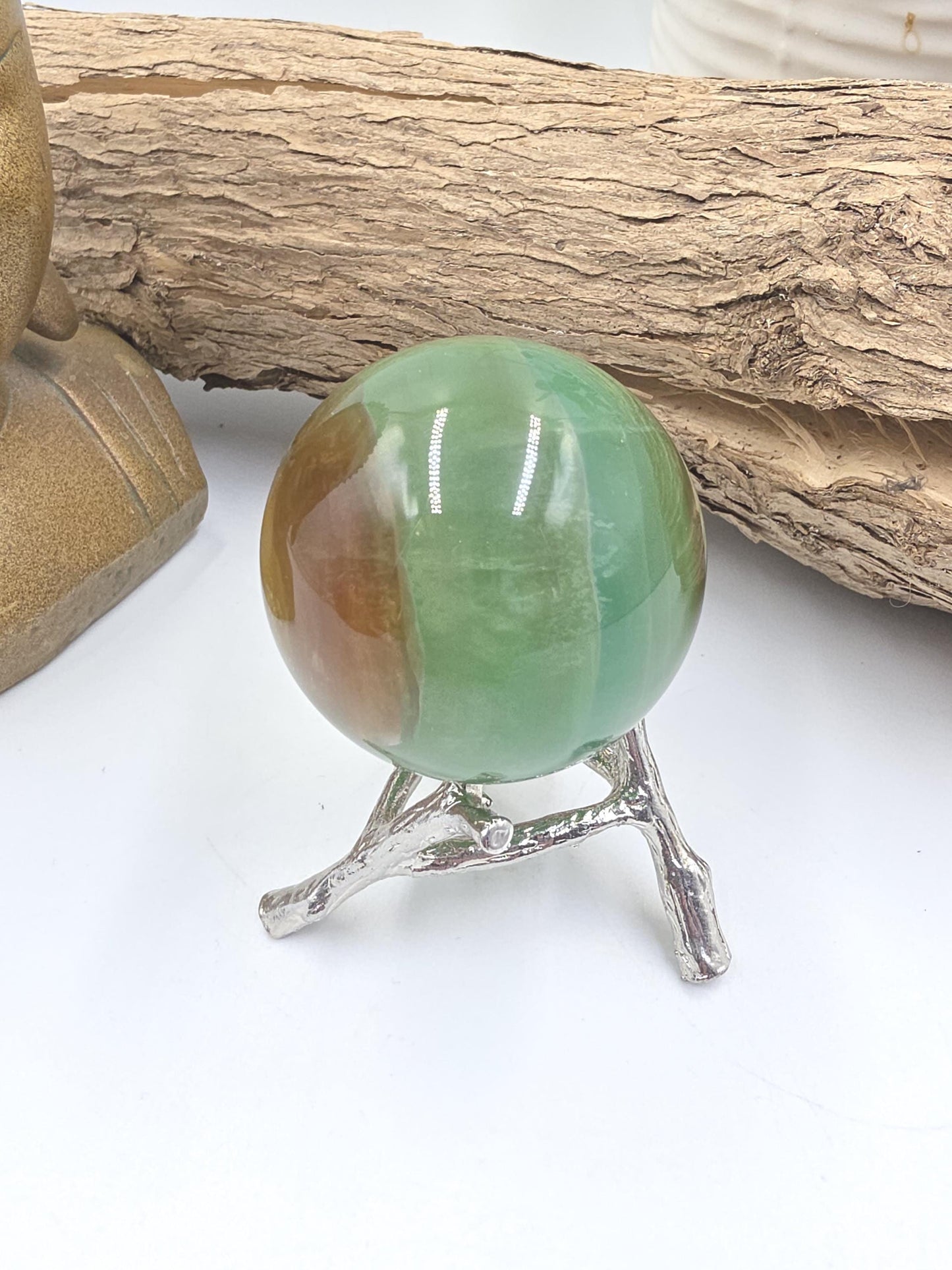 Green and Yellow Fluorite Sphere (Jackfruit Fluorite) – Clarity, Harmony & Positive Energy Crystal Ball, 47mm
