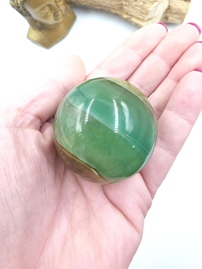 Green and Yellow Fluorite Sphere (Jackfruit Fluorite) – Clarity, Harmony & Positive Energy Crystal Ball, 47mm
