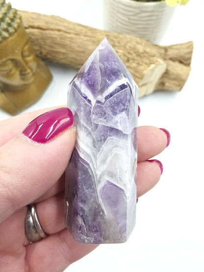 Dream Amethyst Crystal Point (Chevron Amethyst) – Intuition, Protection & Spiritual Clarity Healing Tower, 75g