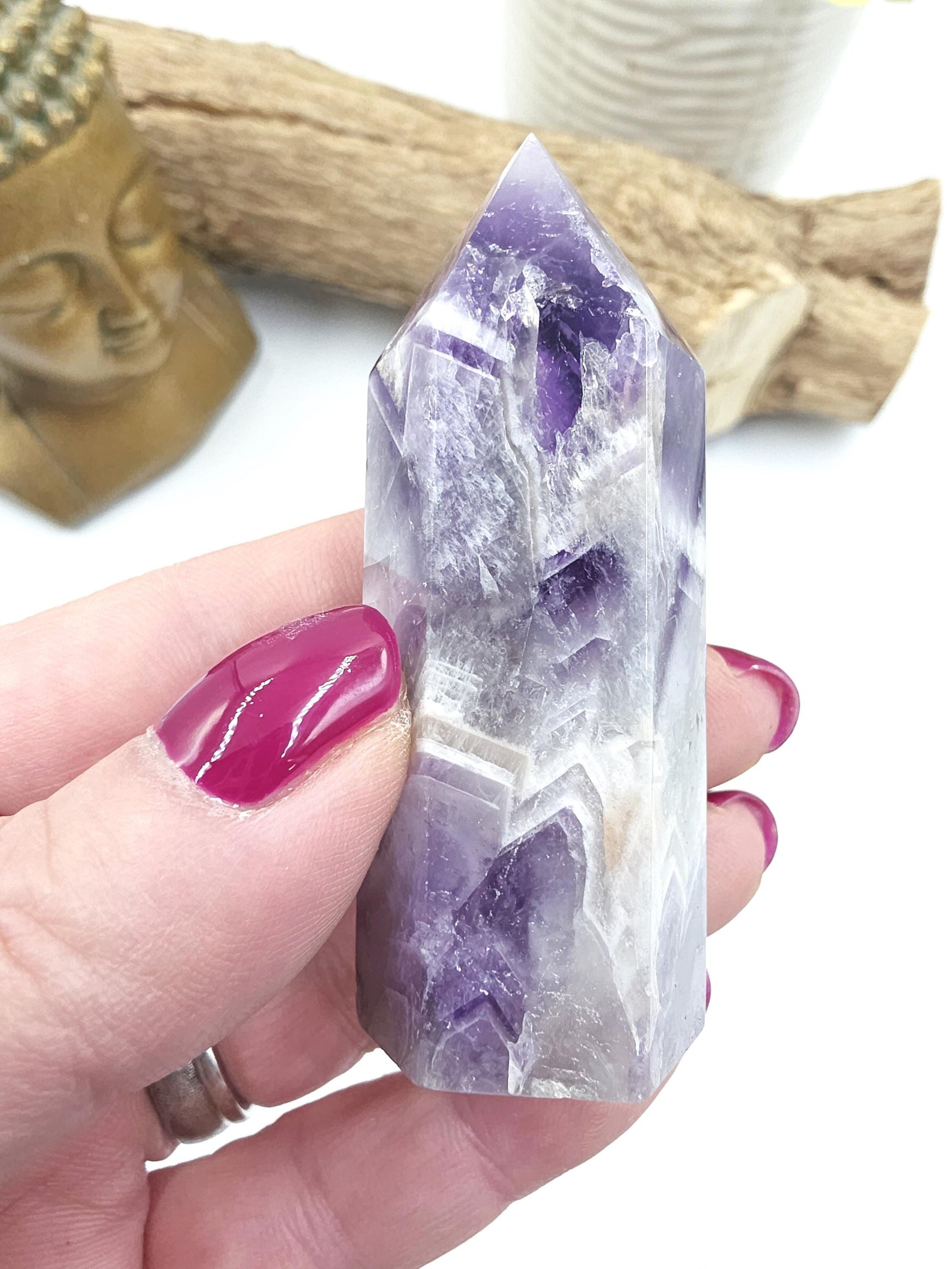 Dream Amethyst Crystal Point (Chevron Amethyst) – Intuition, Protection & Spiritual Clarity Healing Tower, 75g