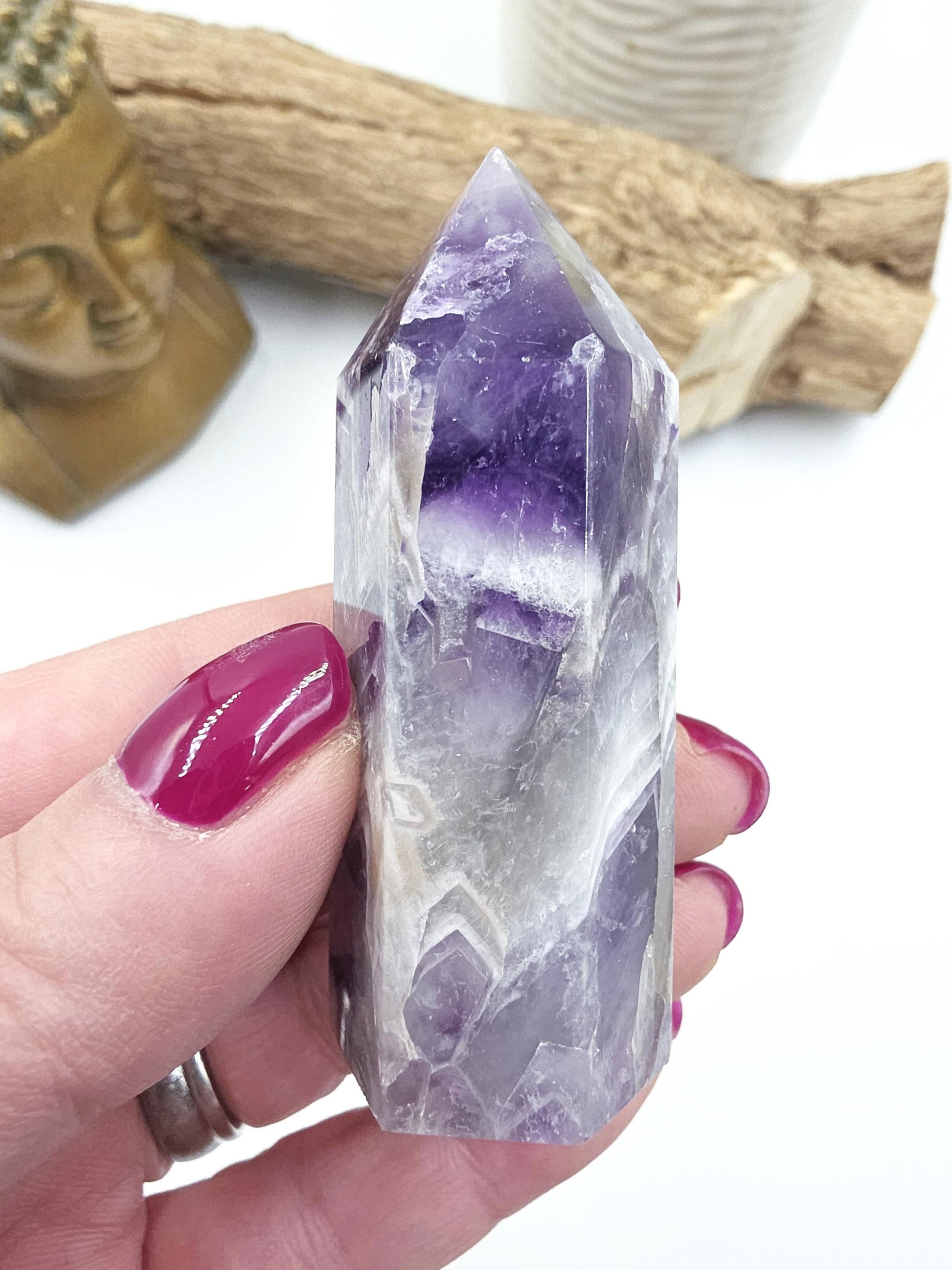 Dream Amethyst Crystal Point (Chevron Amethyst) – Intuition, Protection & Spiritual Clarity Healing Tower, 75g