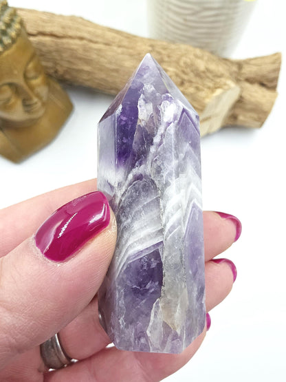 Dream Amethyst Crystal Point (Chevron Amethyst) – Intuition, Protection & Spiritual Clarity Healing Tower, 75g