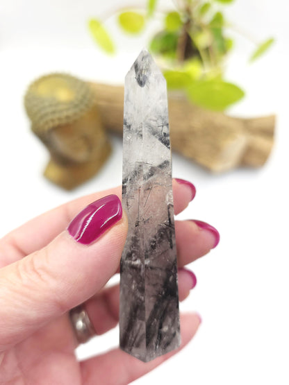 High Grade Tourmaline in Quartz Tower – Protection, Grounding & Energy Cleansing Crystal Point - 60g