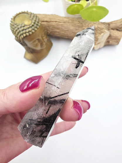 High Grade Tourmaline in Quartz Tower – Protection, Grounding & Energy Cleansing Crystal Point - 60g