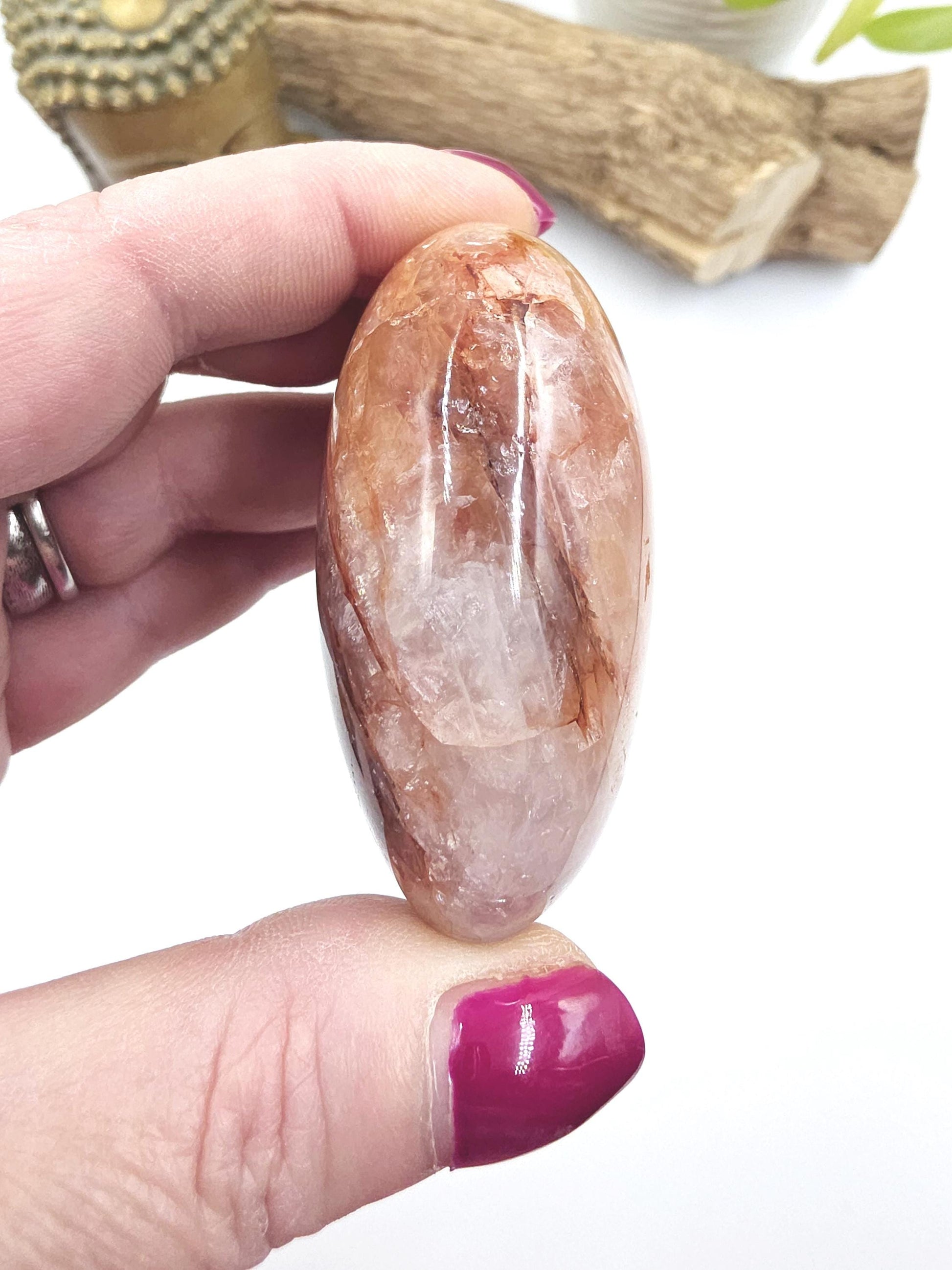 Large Fire Quartz (Hematoid) Palm Stone with rainbow flashes - Grounding & Vitality Crystal - 130g