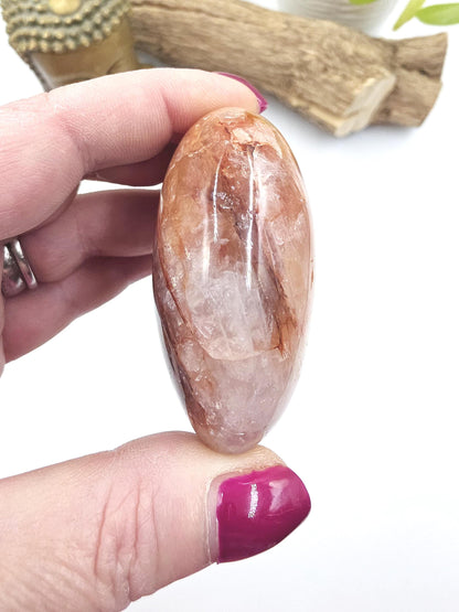 Large Fire Quartz (Hematoid) Palm Stone with rainbow flashes - Grounding & Vitality Crystal - 130g