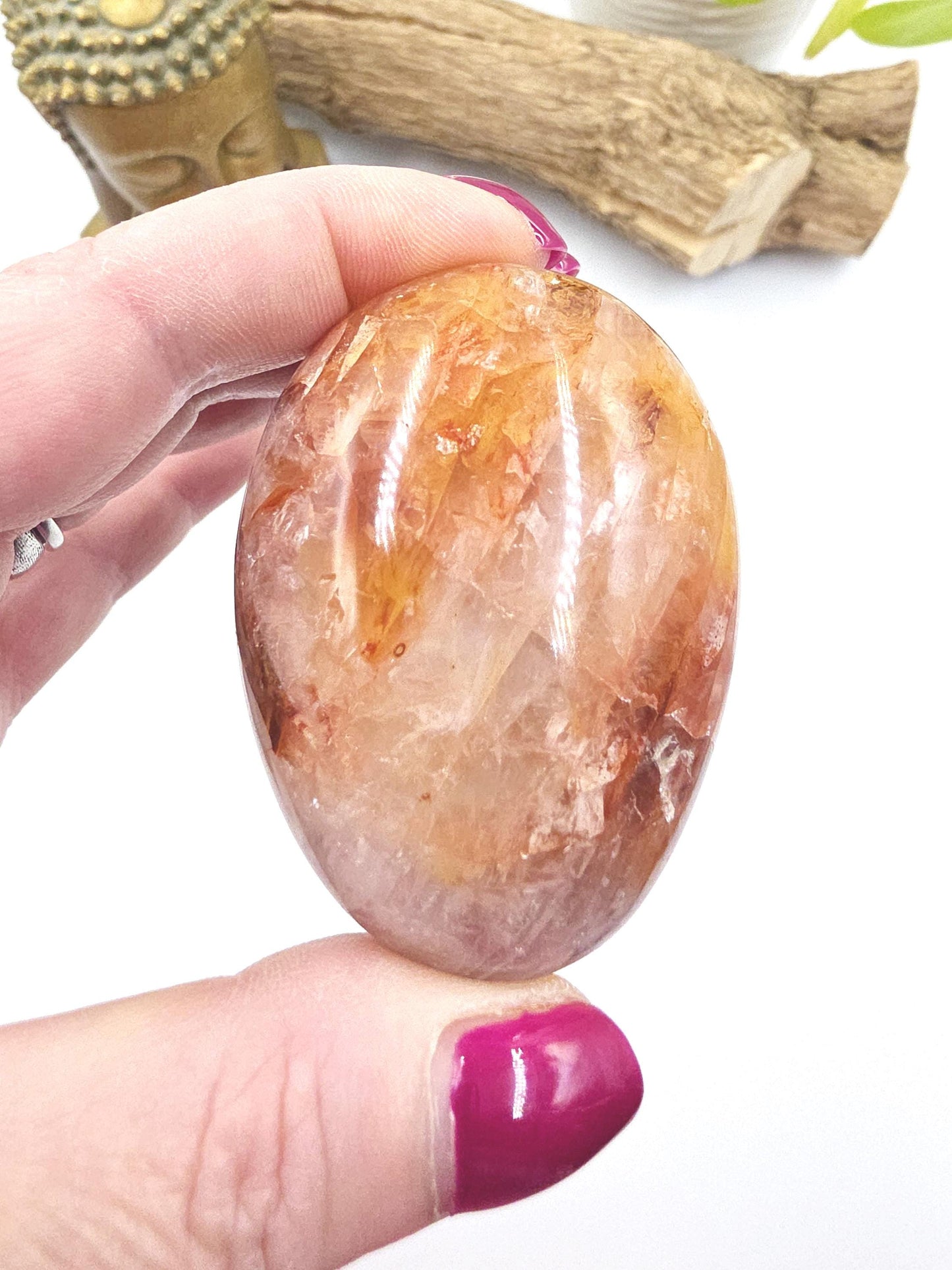 Large Fire Quartz (Hematoid) Palm Stone with rainbow flashes - Grounding & Vitality Crystal - 130g