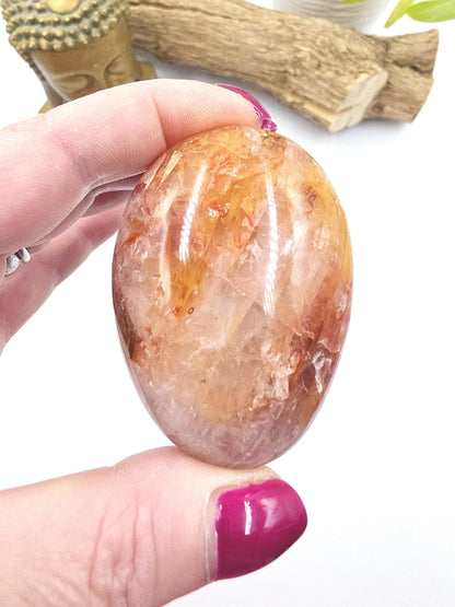 Large Fire Quartz (Hematoid) Palm Stone with rainbow flashes - Grounding & Vitality Crystal - 130g