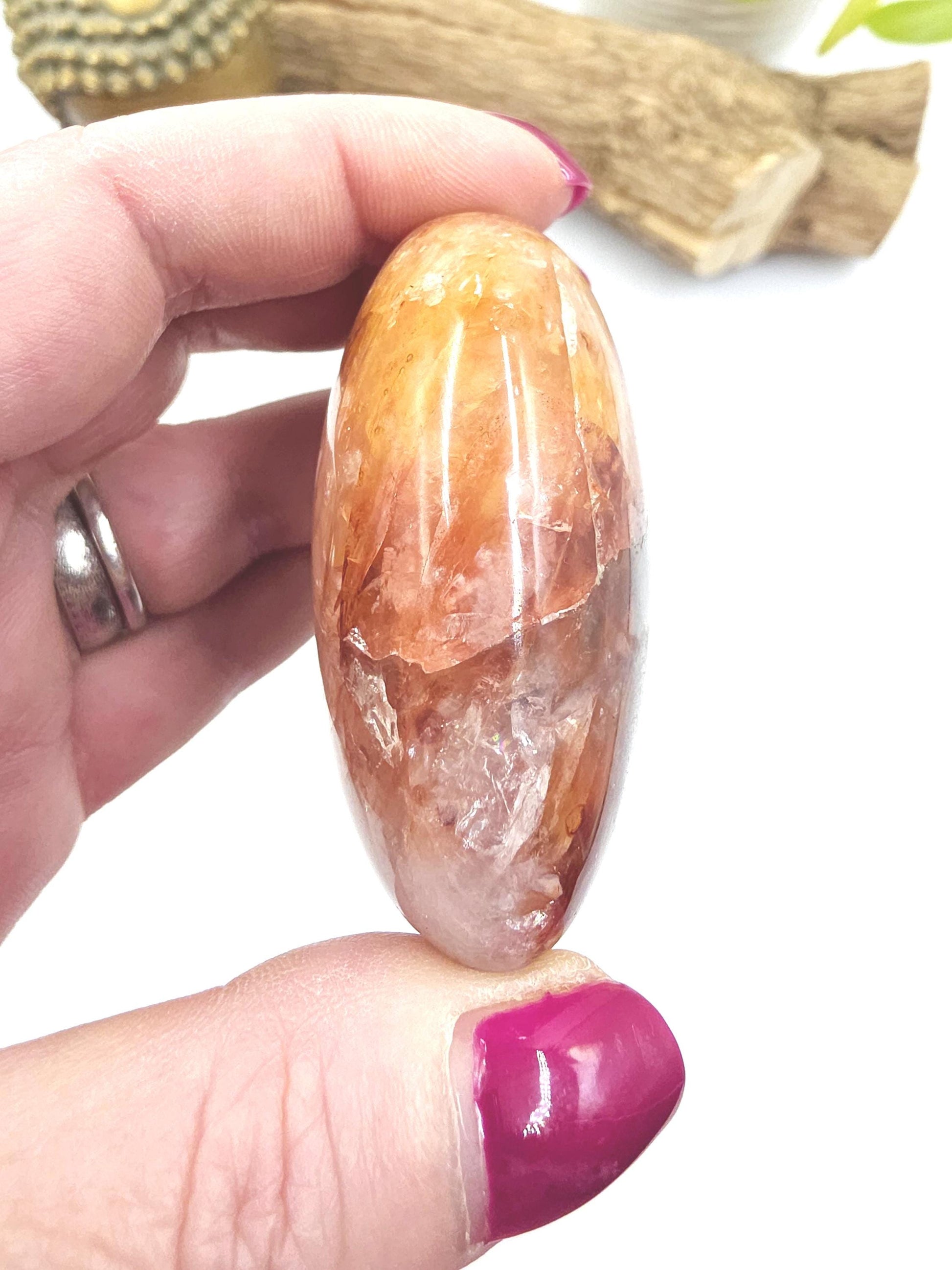 Large Fire Quartz (Hematoid) Palm Stone with rainbow flashes - Grounding & Vitality Crystal - 130g