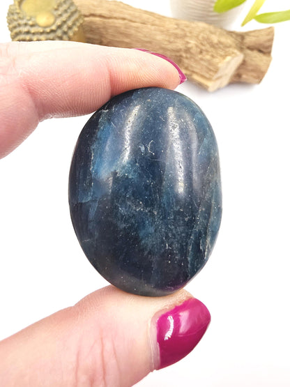Blue Apatite Palm Stone - Motivation & Focus Healing Crystal - 90g
