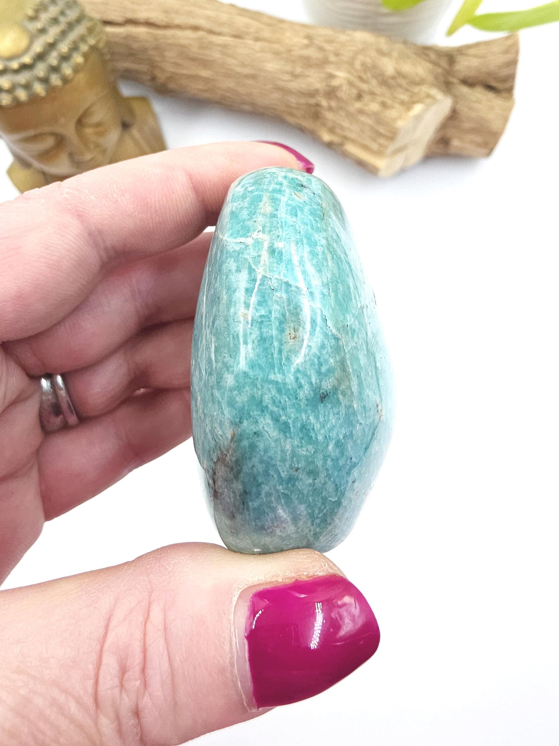 Large Flashy Amazonite Palm Stone – Calm, Communication & Emotional Healing Crystal, 150g