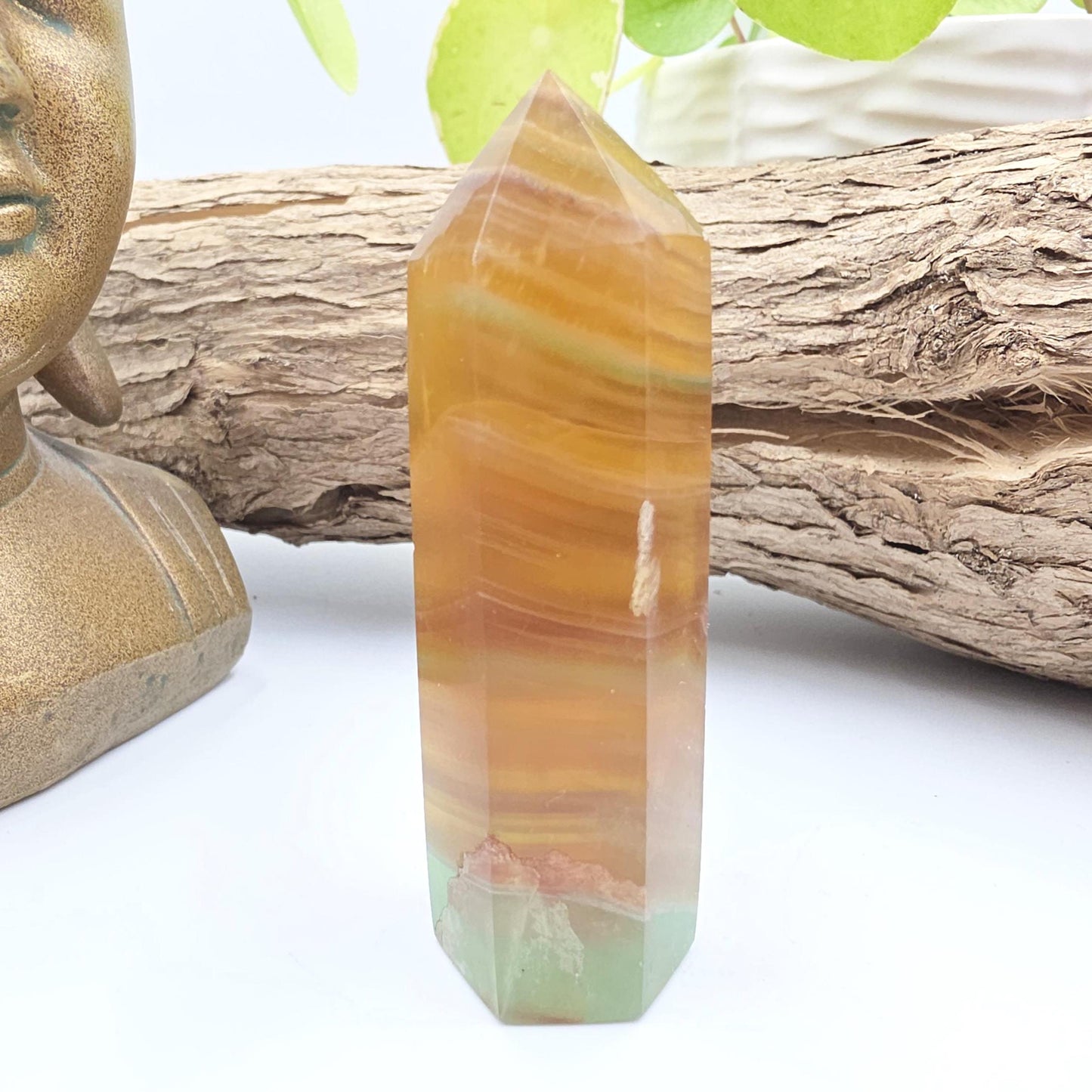 Green and Yellow Fluorite Tower (Jackfruit Fluorite) – Clarity, Positivity & Harmony Crystal Point, 7cm