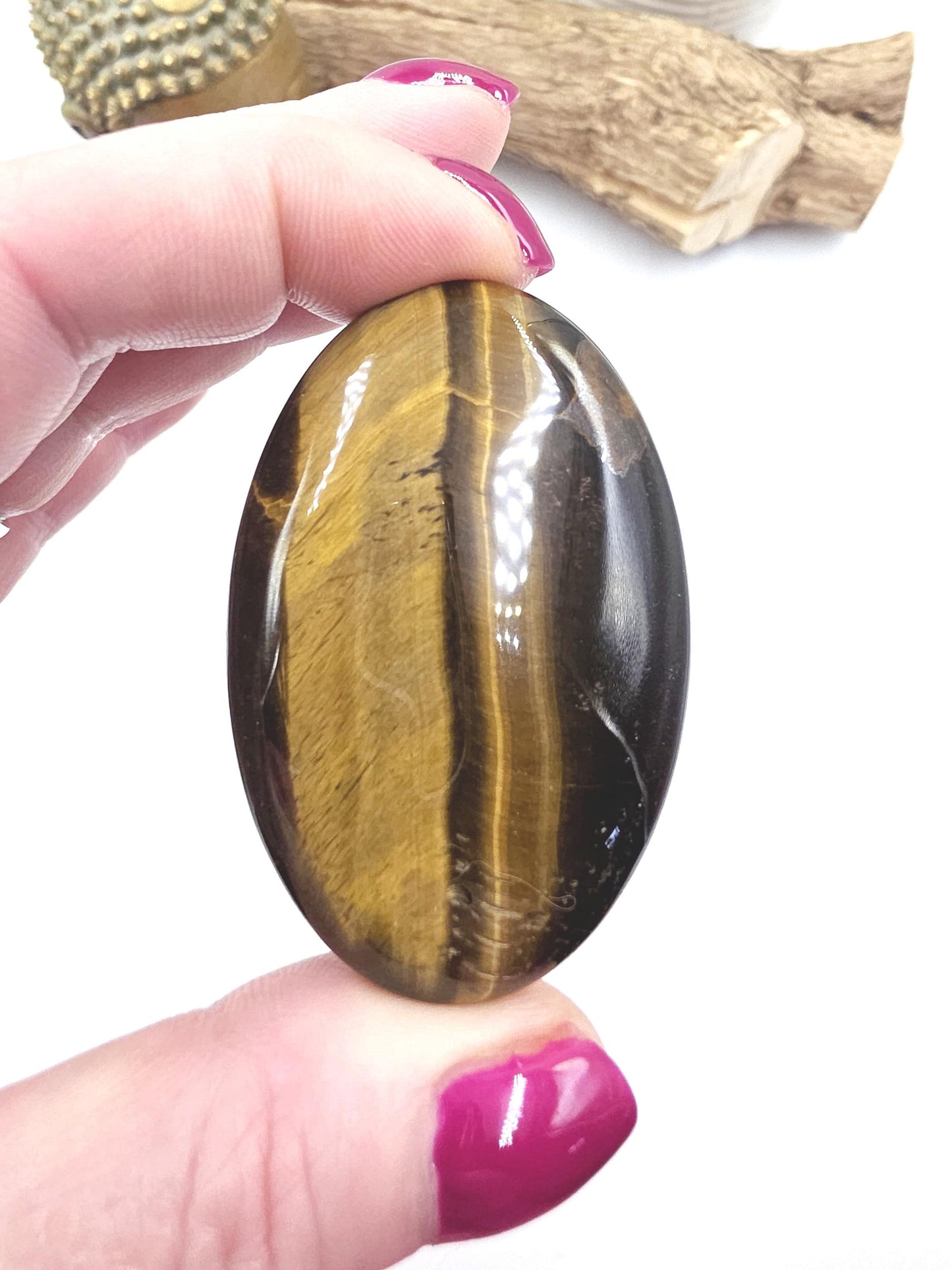 Yellow Tigers Eye Palm Stone - Protection & Courage Crystal - 55g