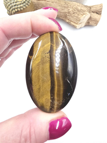Yellow Tigers Eye Palm Stone - Protection & Courage Crystal - 55g