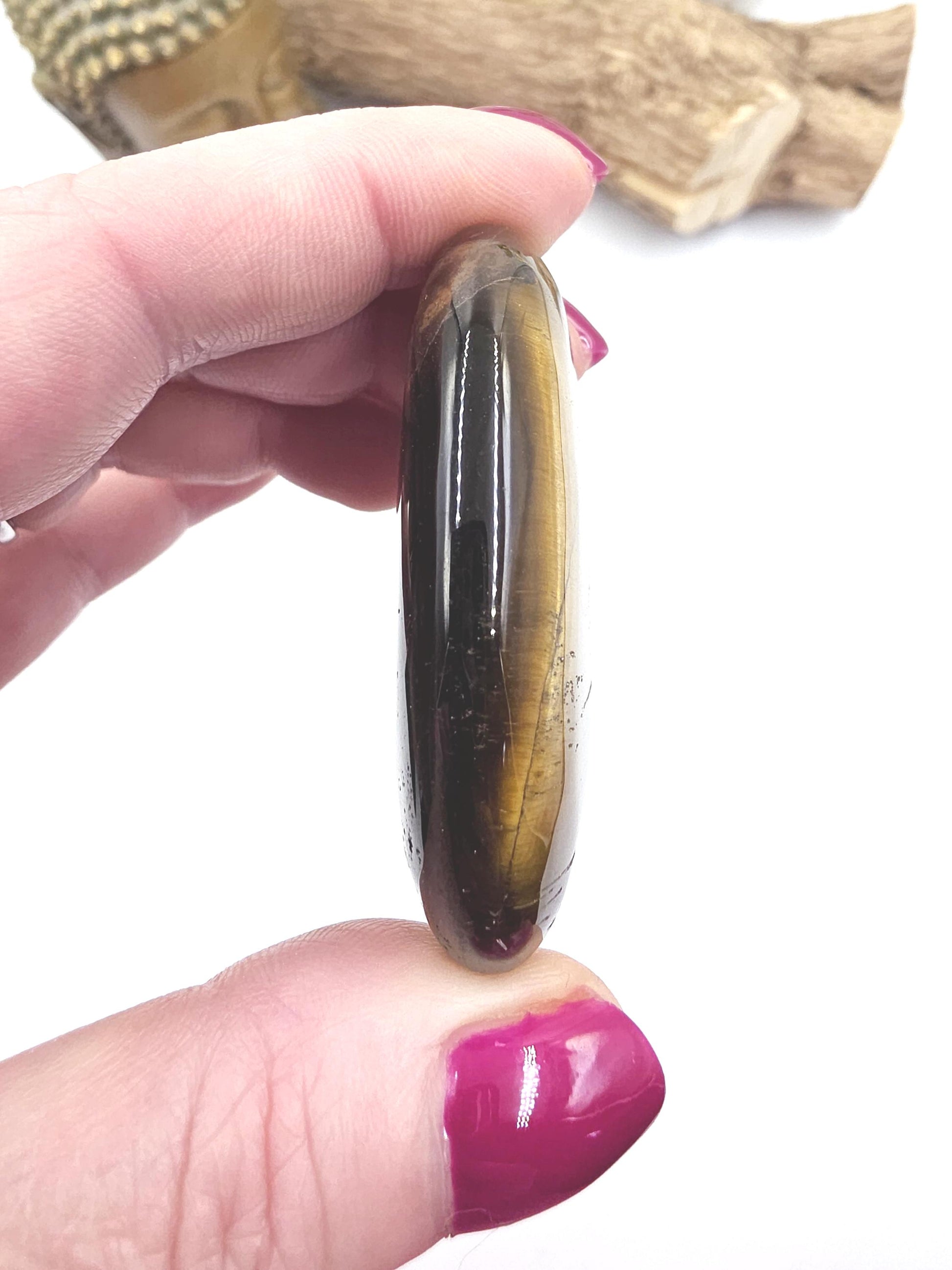 Yellow Tigers Eye Palm Stone - Protection & Courage Crystal - 55g