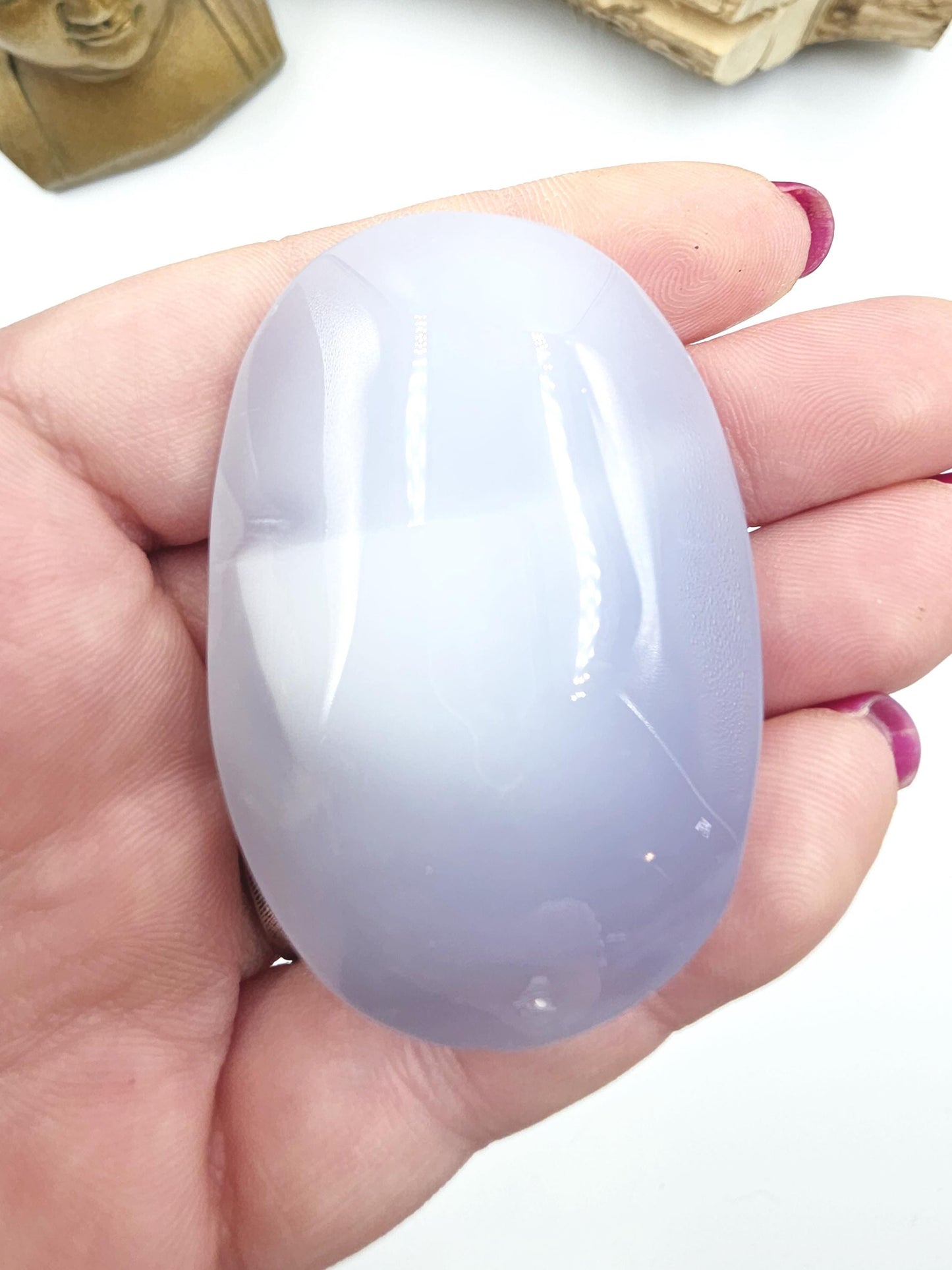 Blue Chalcedony Palm Stone – Calm, Communication & Gentle Emotional Healing Crystal, 55g