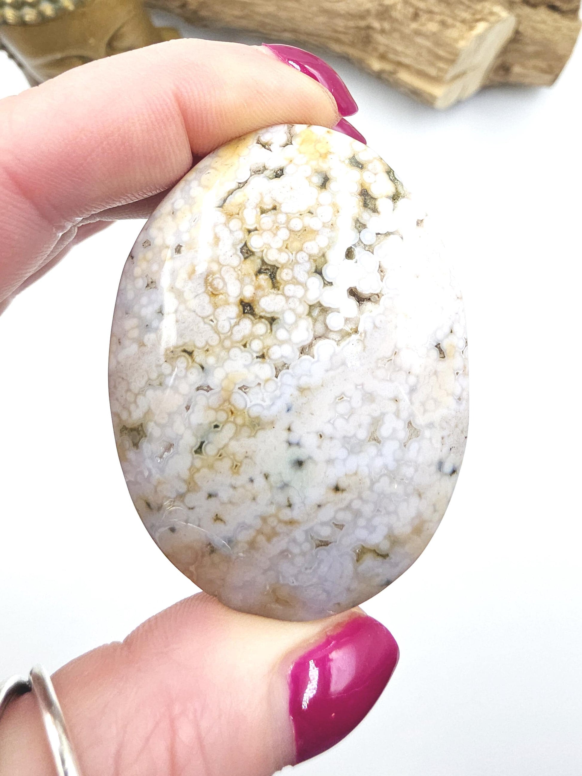 Orbicular Ocean Jasper Palm - Joy & Renewal Healing Crystal, 85g