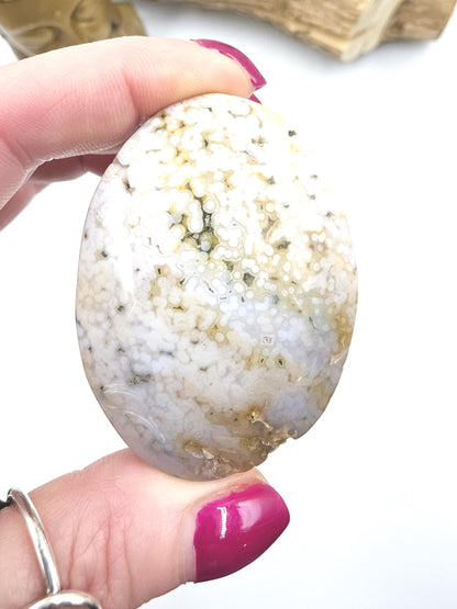 Orbicular Ocean Jasper Palm - Joy & Renewal Healing Crystal, 85g