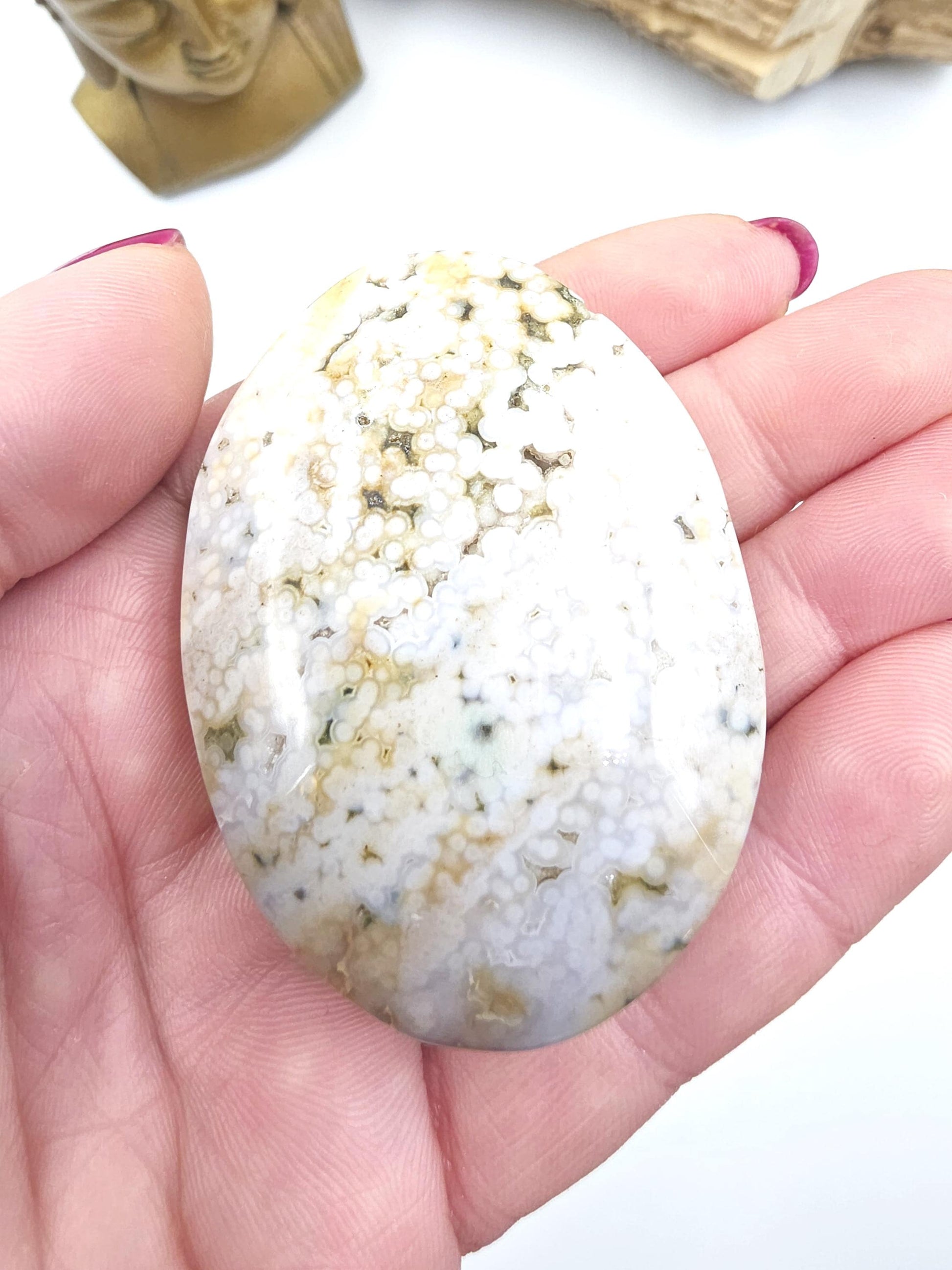 Orbicular Ocean Jasper Palm - Joy & Renewal Healing Crystal, 85g