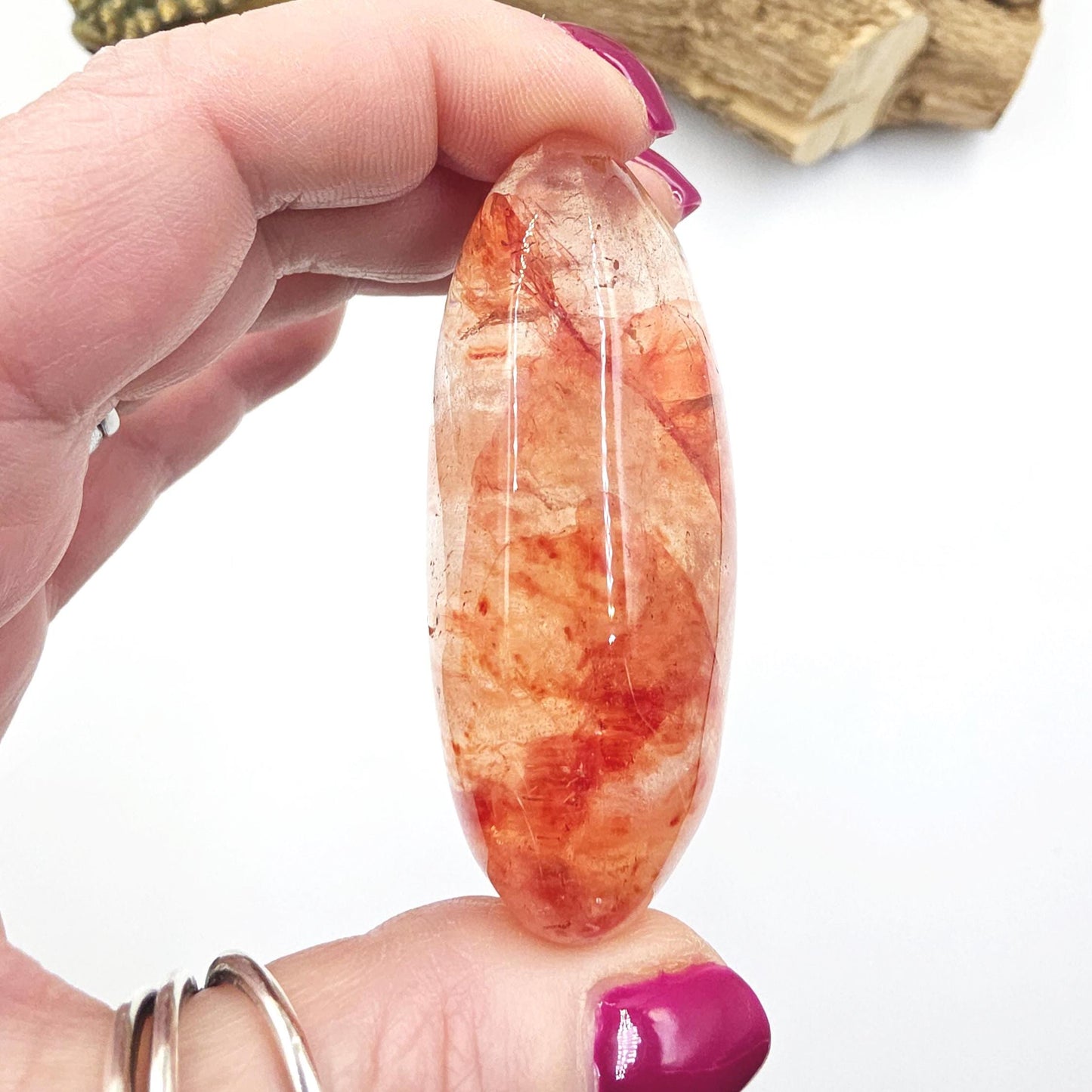 Large Madagascan Fire Quartz (Hematoid) Palm Stone - Grounding & Vitality Crystal - 110g