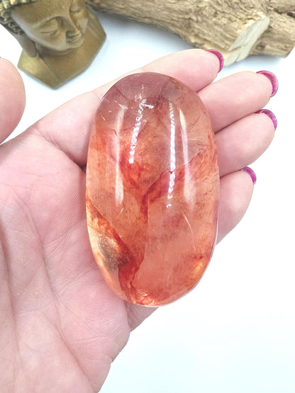 Large Madagascan Fire Quartz (Hematoid) Palm Stone - Grounding & Vitality Crystal - 110g