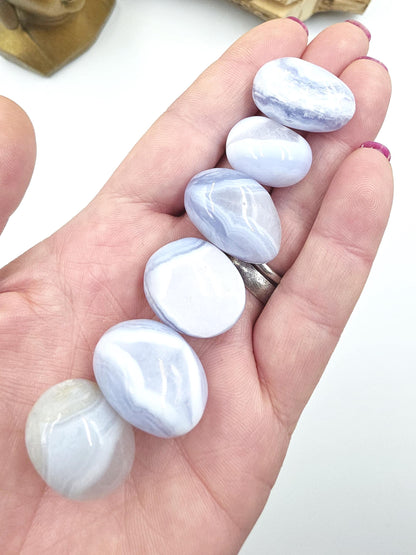 Blue Lace Agate Tumble Stone – Calm, Communication & Soothing Throat Chakra Crystal
