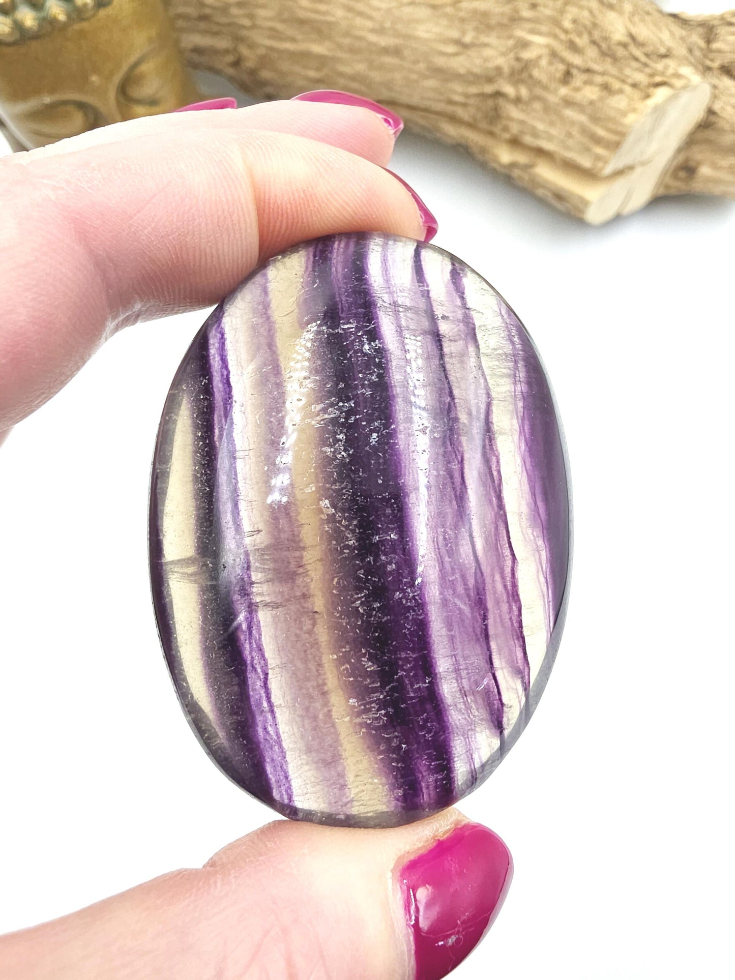 Large High Grade Rainbow Fluorite Palm Stone - Focus and Clarity Healing Crystal - 130g