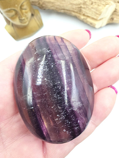 Large High Grade Rainbow Fluorite Palm Stone - Focus and Clarity Healing Crystal - 130g