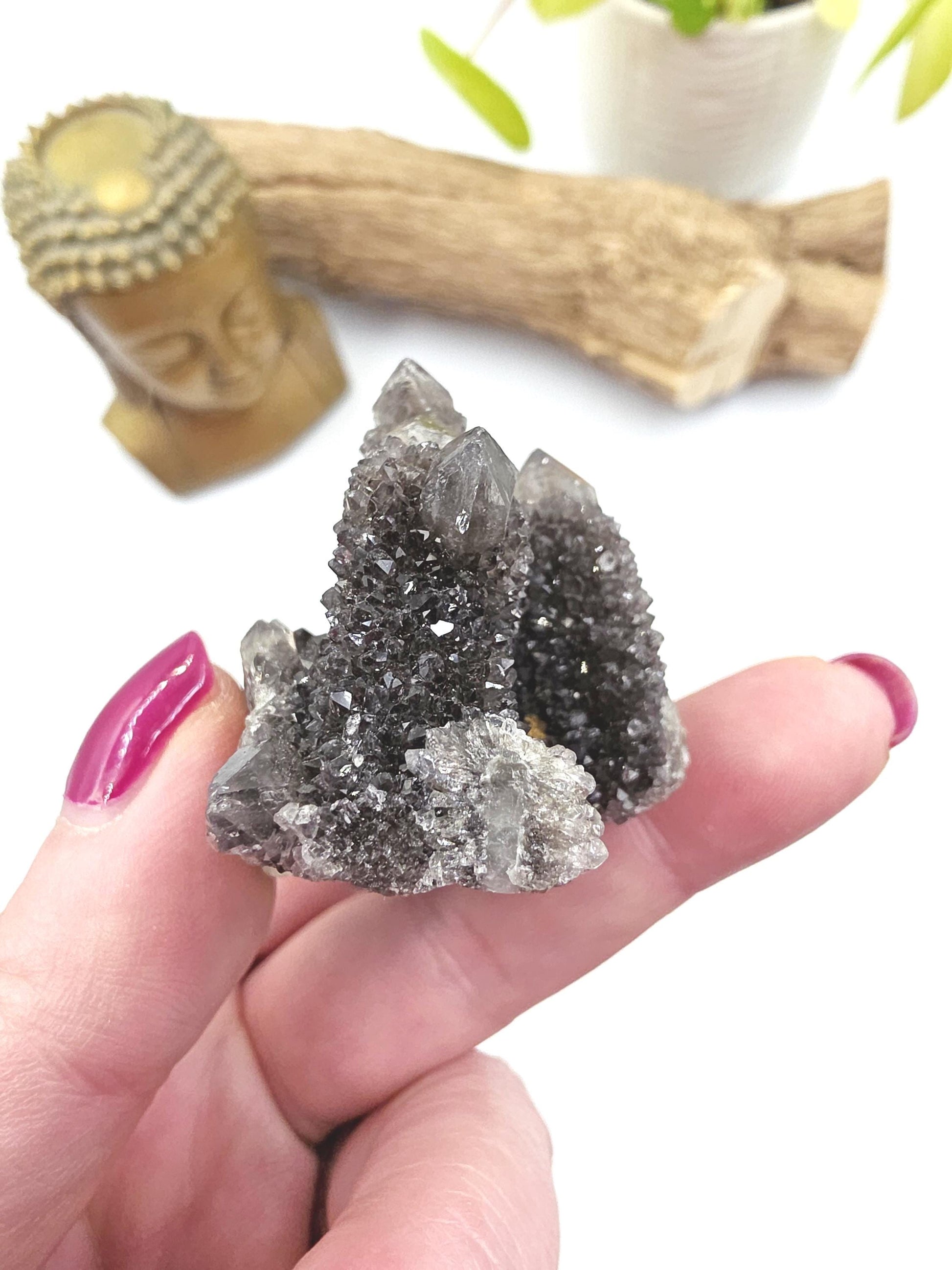 Rare Black Spirit Quartz Cluster - Protective & Spiritual Growth Crystal - 65g