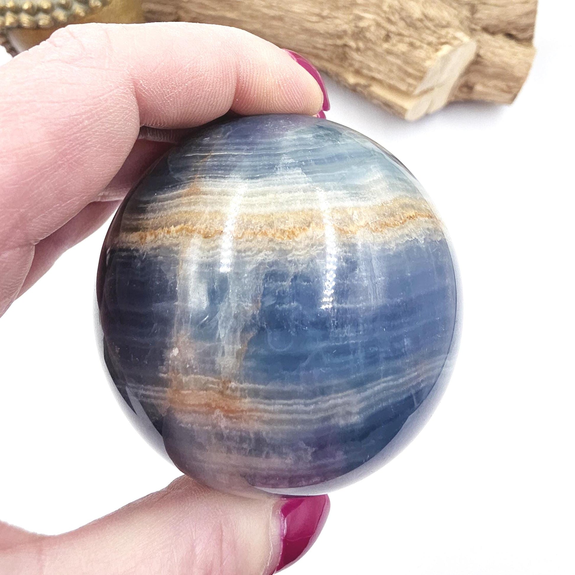 Large Blue Onyx Sphere - Calming & Strength Healing Crystal Ball, 68mm