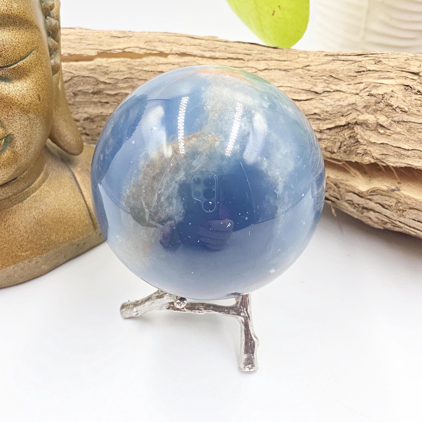 Large Blue Onyx Sphere - Calming & Strength Healing Crystal Ball, 68mm