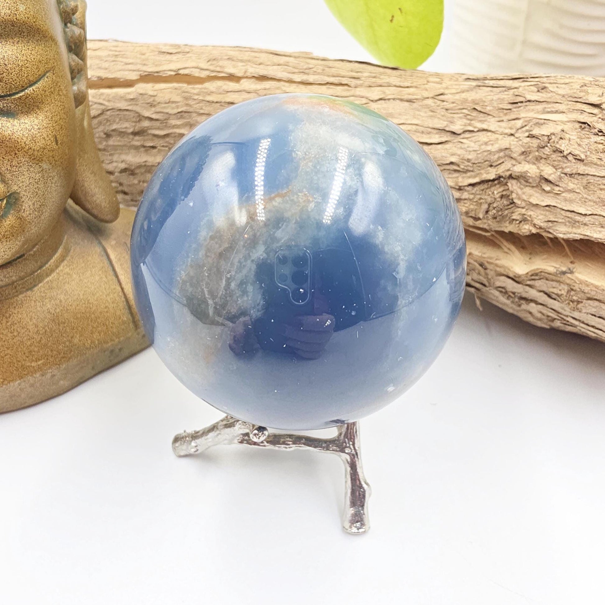 Large Blue Onyx Sphere - Calming & Strength Healing Crystal Ball, 68mm