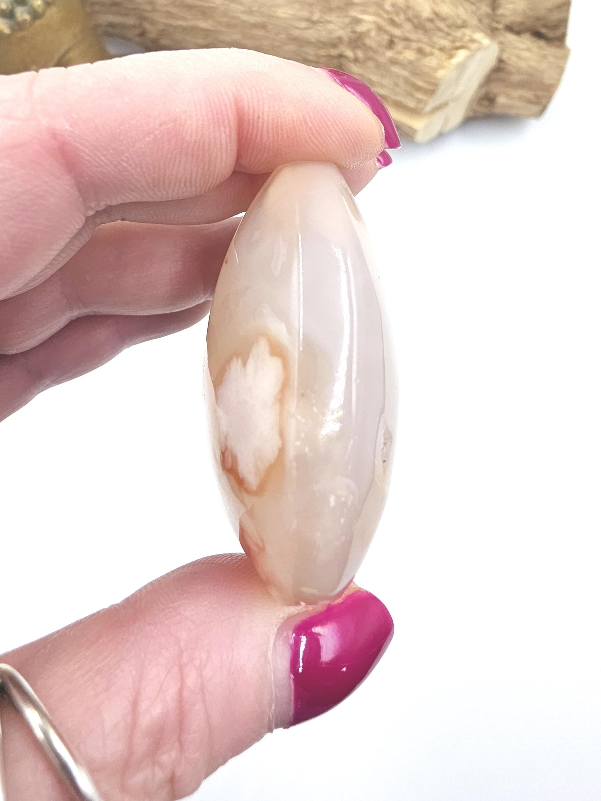 Flower Agate (Sakura) Palm Stone - Growth, Creativity & Emotional Healing Crystal - 85g