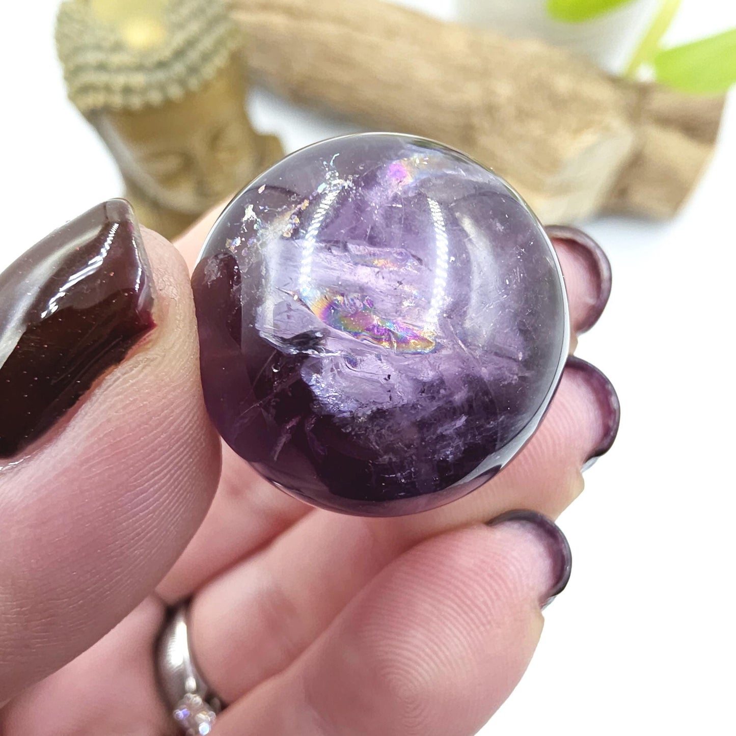 Amethyst Mini Sphere with Rainbows – Intuition, Calm & Aura Protection Crystal Ball, 26mm