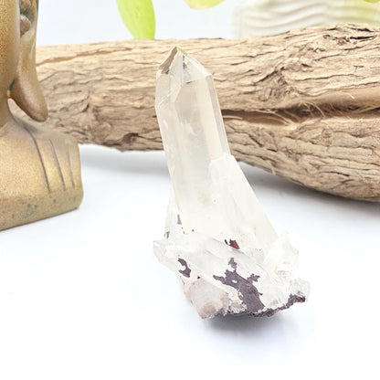 Clear Quartz and Hematite Cluster Specimen - Grounding & Amplifying Healing Raw Crystal, 80g