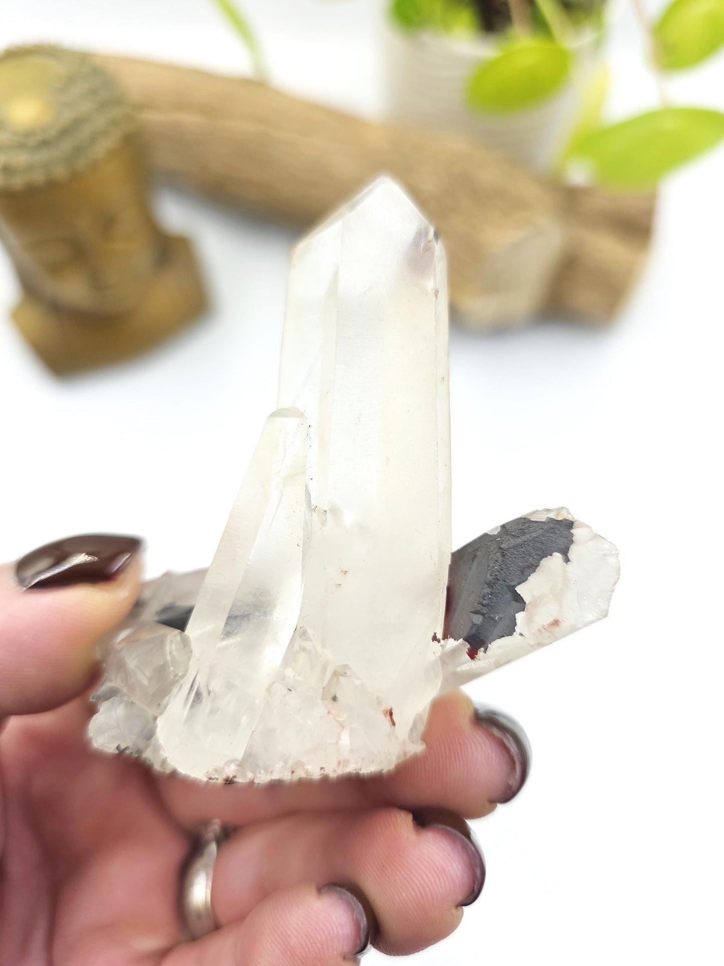 Clear Quartz and Hematite Cluster Specimen - Grounding & Amplifying Healing Raw Crystal, 80g