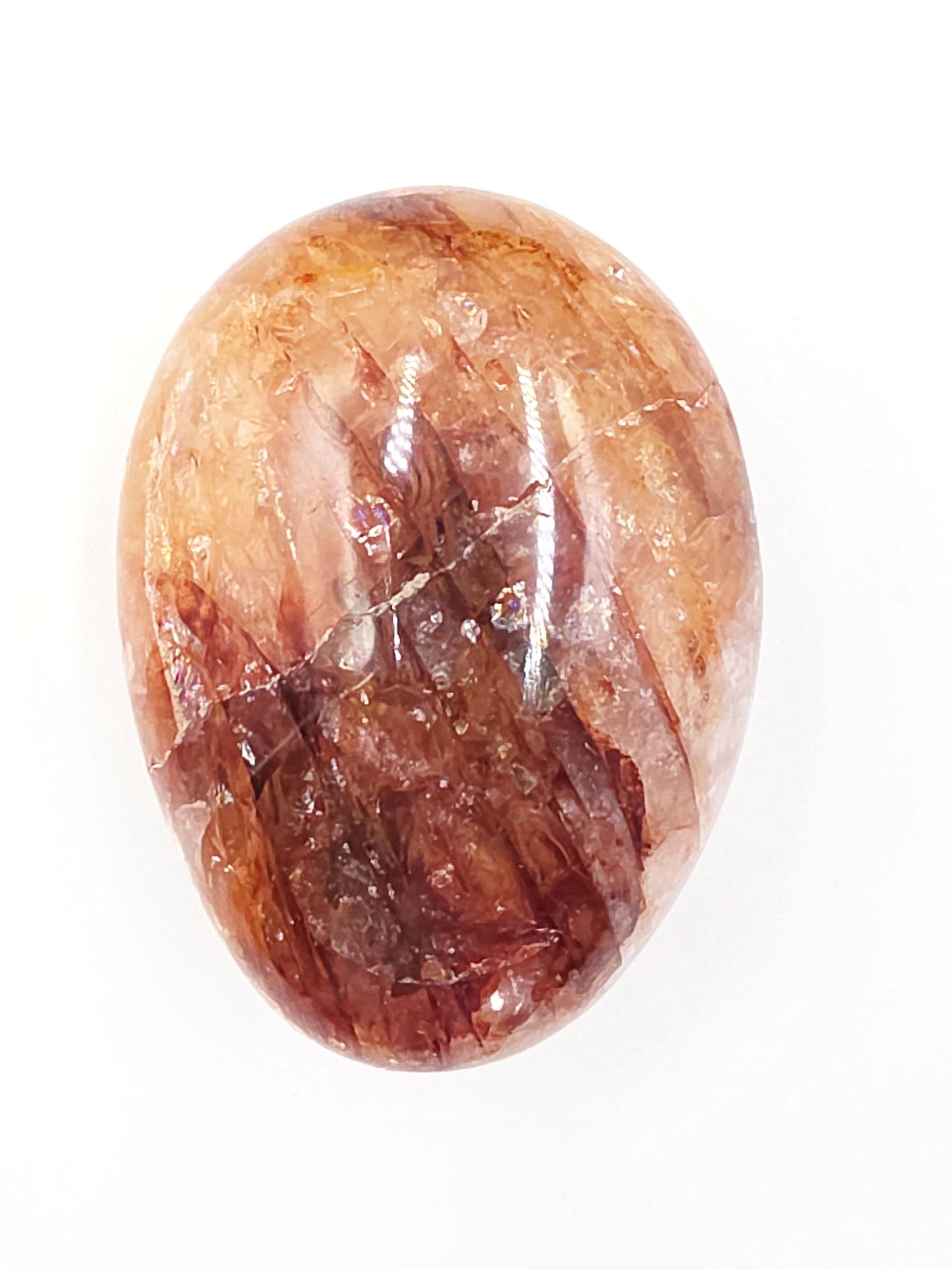 Large Fire Quartz (Hematoid) Palm Stone with rainbow flashes - Grounding & Vitality Crystal - 130g