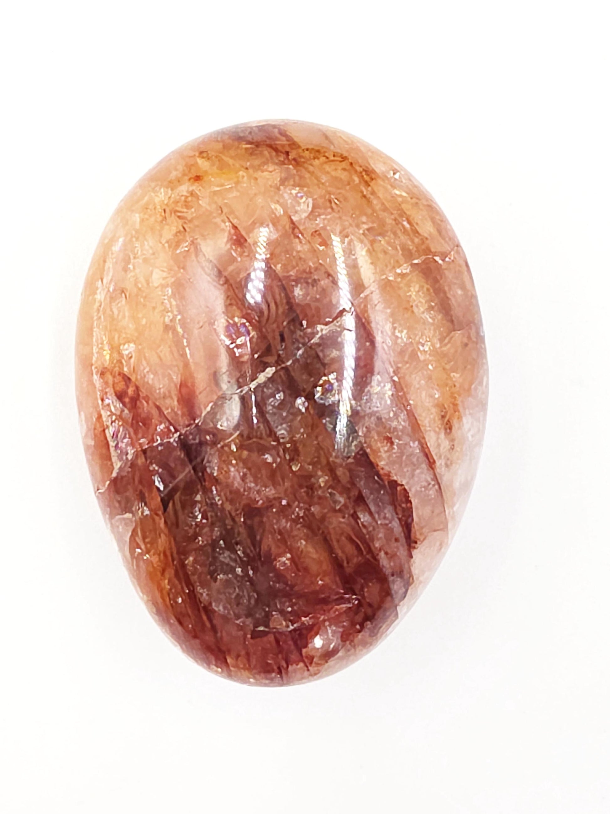 Large Fire Quartz (Hematoid) Palm Stone with rainbow flashes - Grounding & Vitality Crystal - 130g