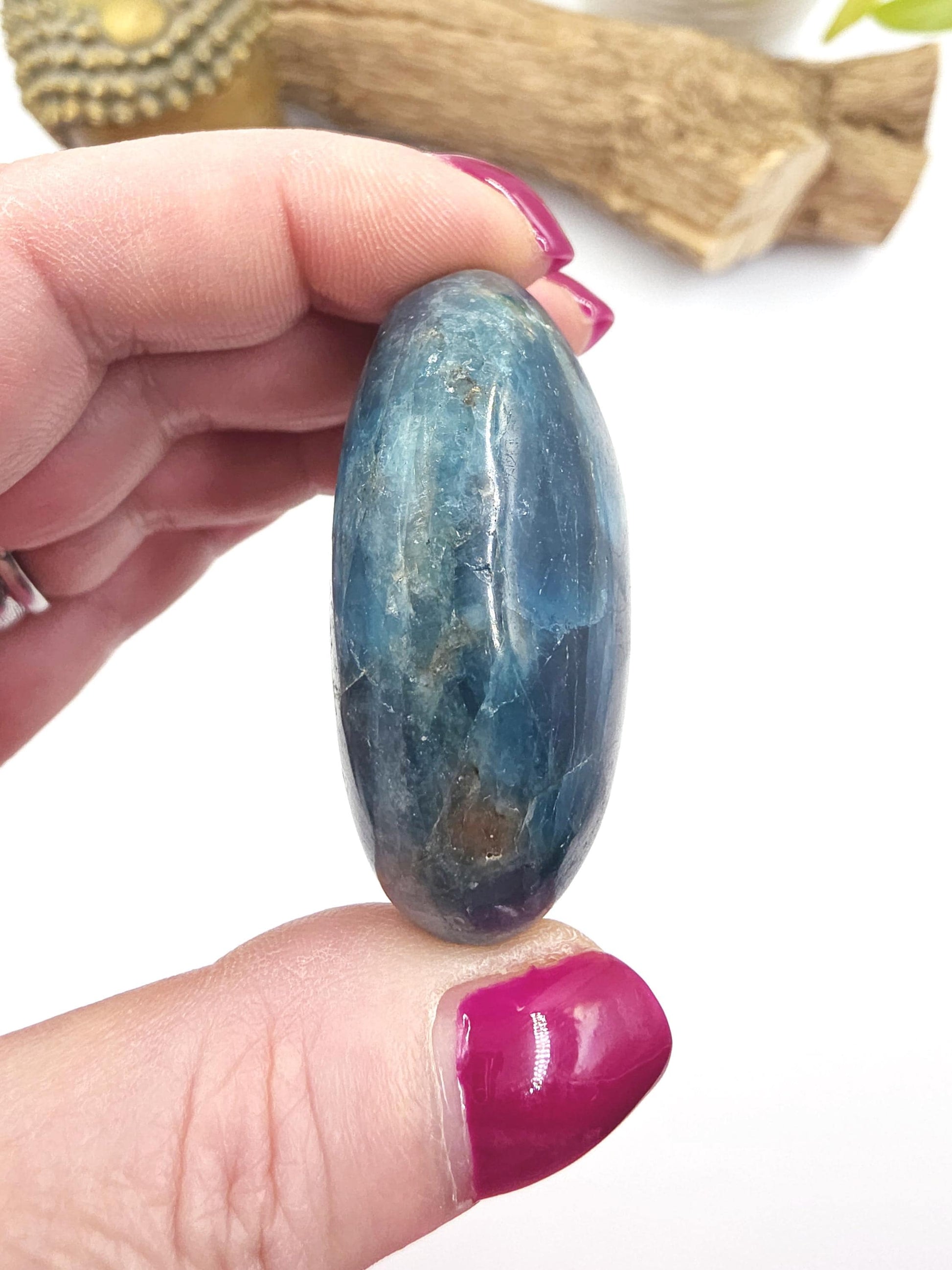 Blue Apatite Palm Stone - Motivation & Focus Healing Crystal - 90g