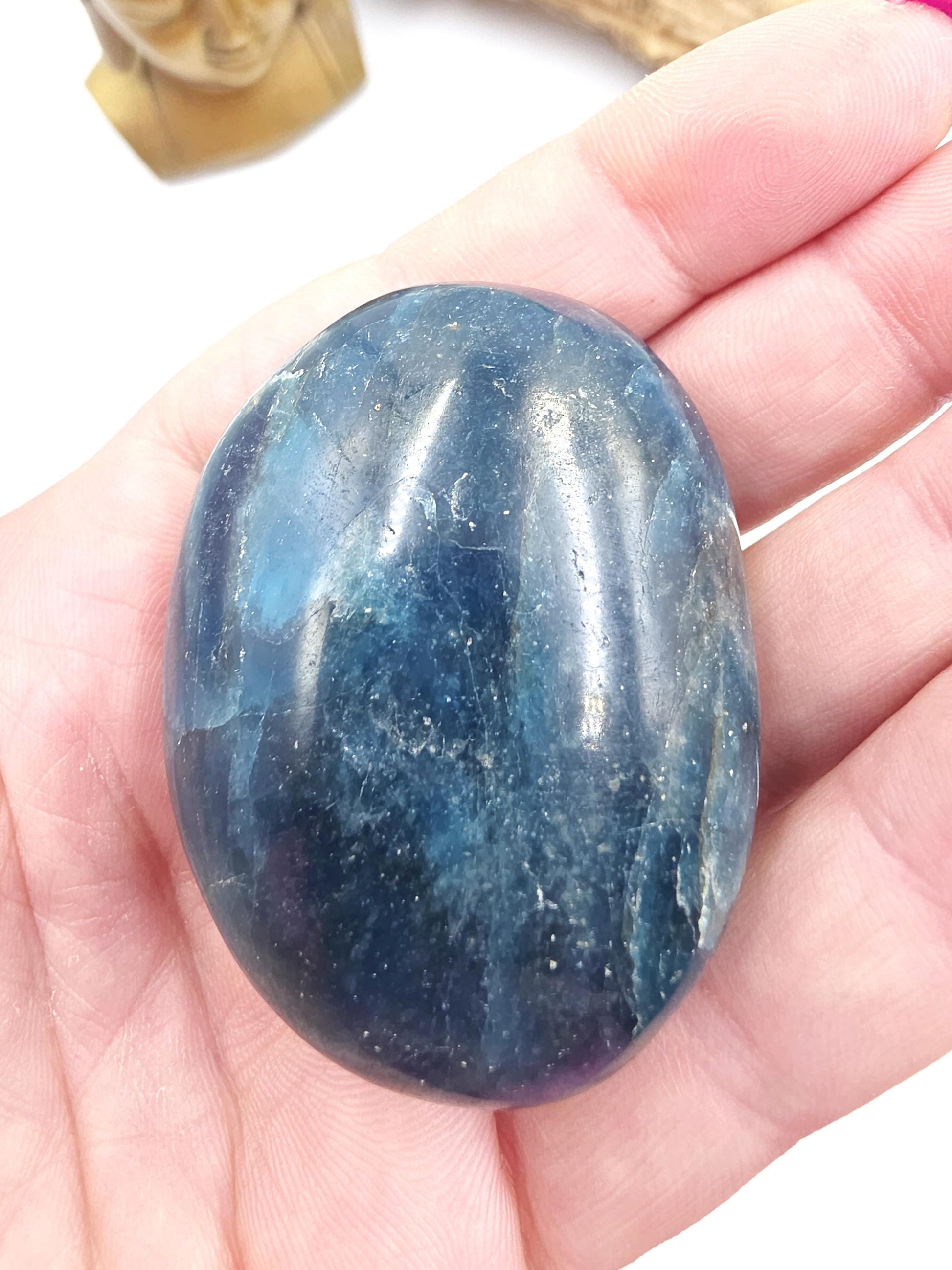 Blue Apatite Palm Stone - Motivation & Focus Healing Crystal - 90g