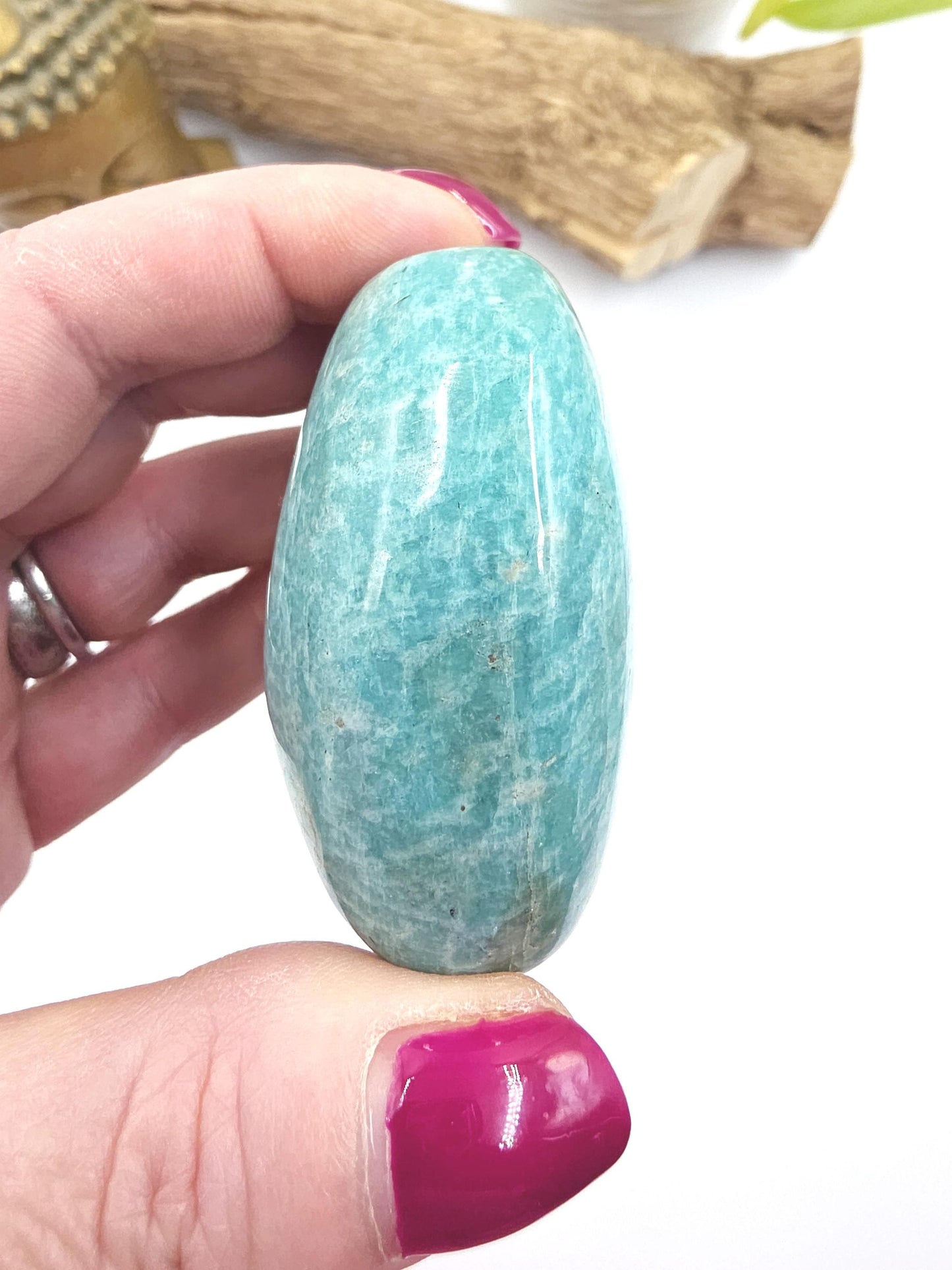 Large Flashy Amazonite Palm Stone – Calm, Communication & Emotional Healing Crystal, 150g
