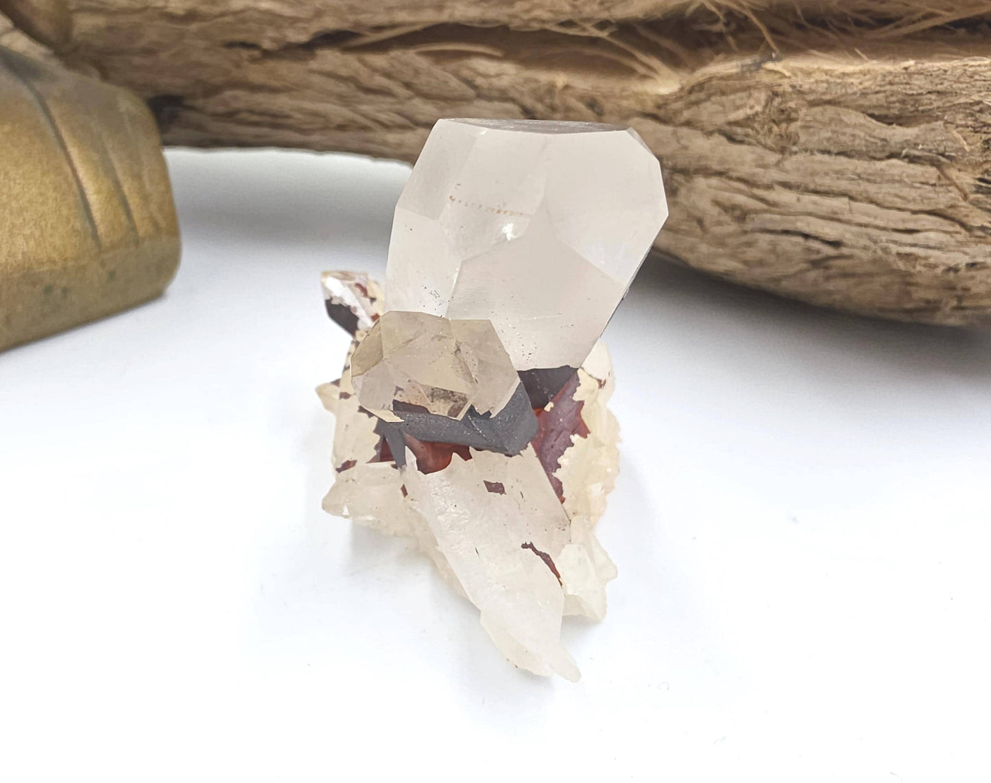 Clear Quartz and Hematite Cluster Specimen - Grounding & Amplifying Healing Raw Crystal, 65g
