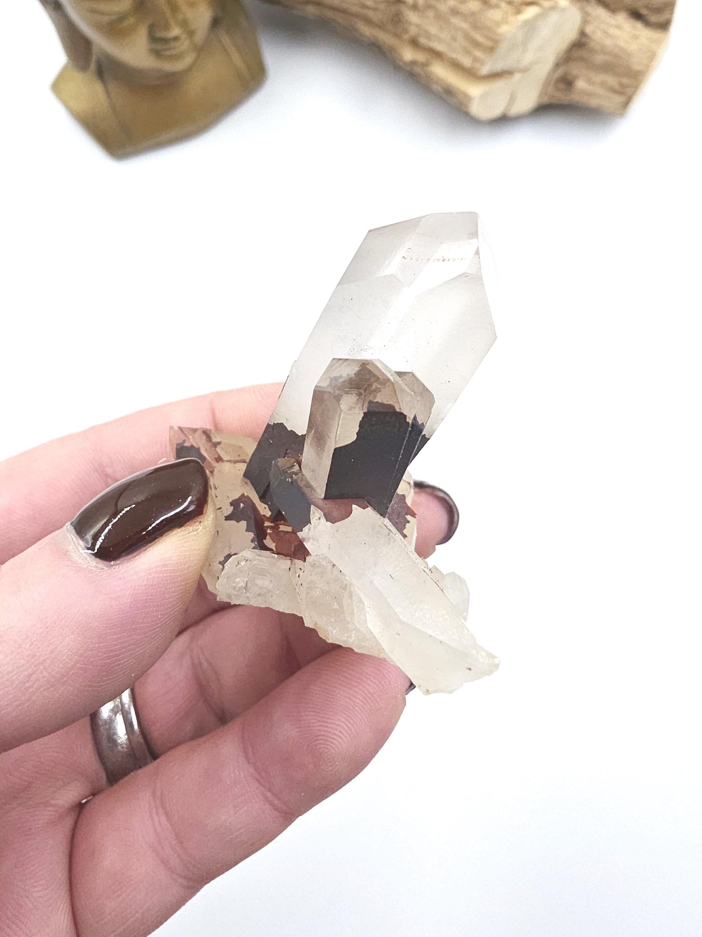 Clear Quartz and Hematite Cluster Specimen - Grounding & Amplifying Healing Raw Crystal, 65g