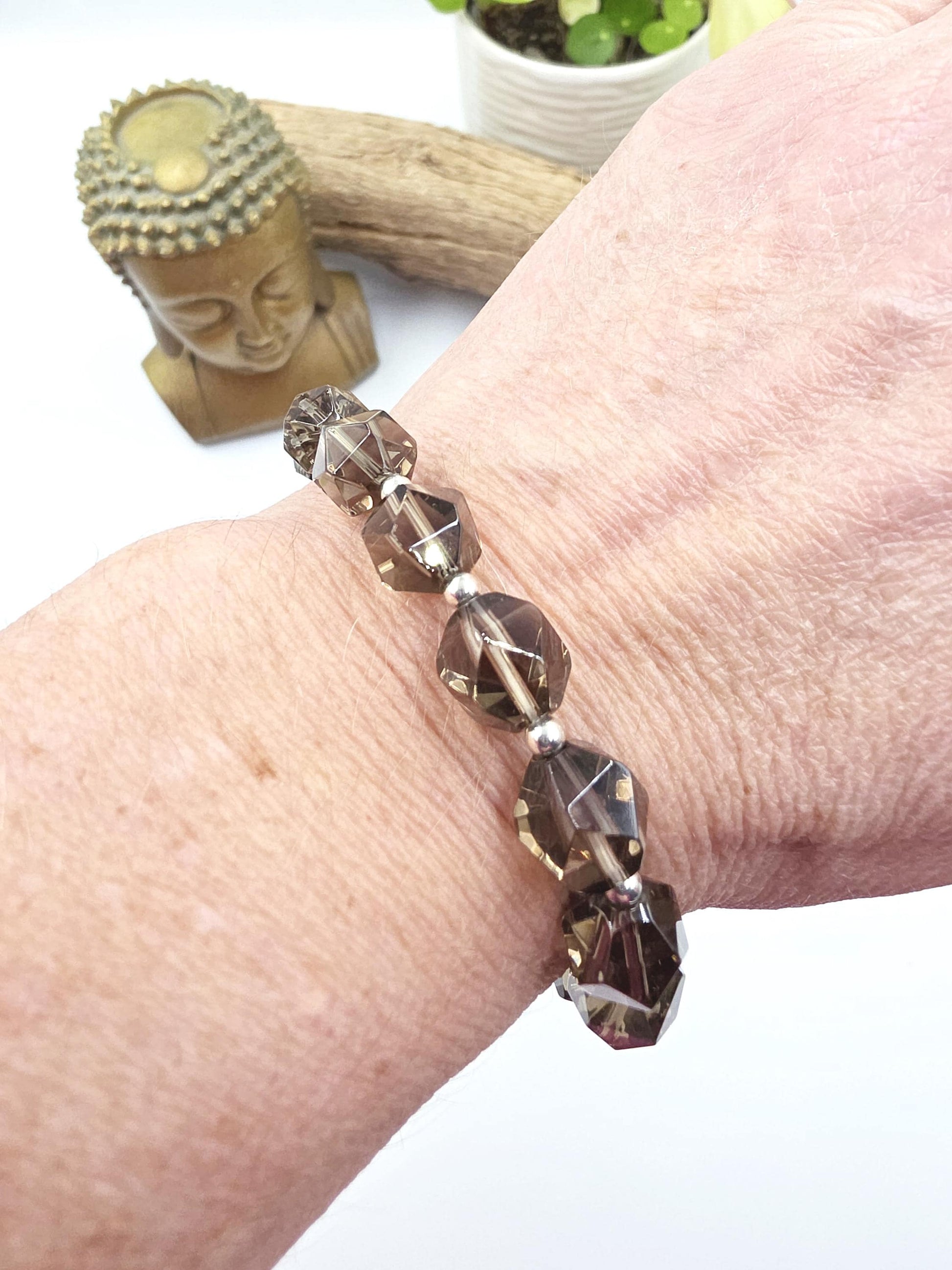 Faceted Smoky Quartz & Sterling Silver Bracelet – Grounding, Protection and Calm Energy Handmade Crystal Jewellery