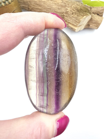 Large Rainbow Fluorite Palm Stone - Focus and Clarity Healing Crystal - 150g