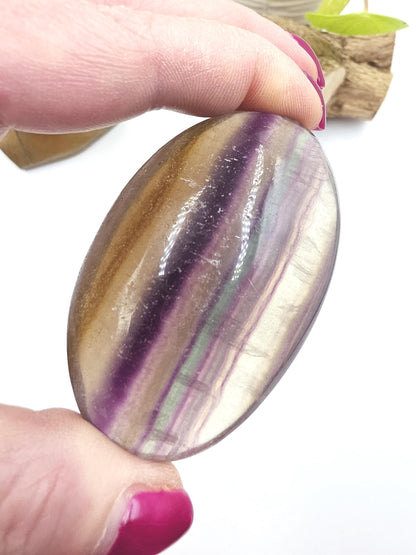 Large Rainbow Fluorite Palm Stone - Focus and Clarity Healing Crystal - 150g