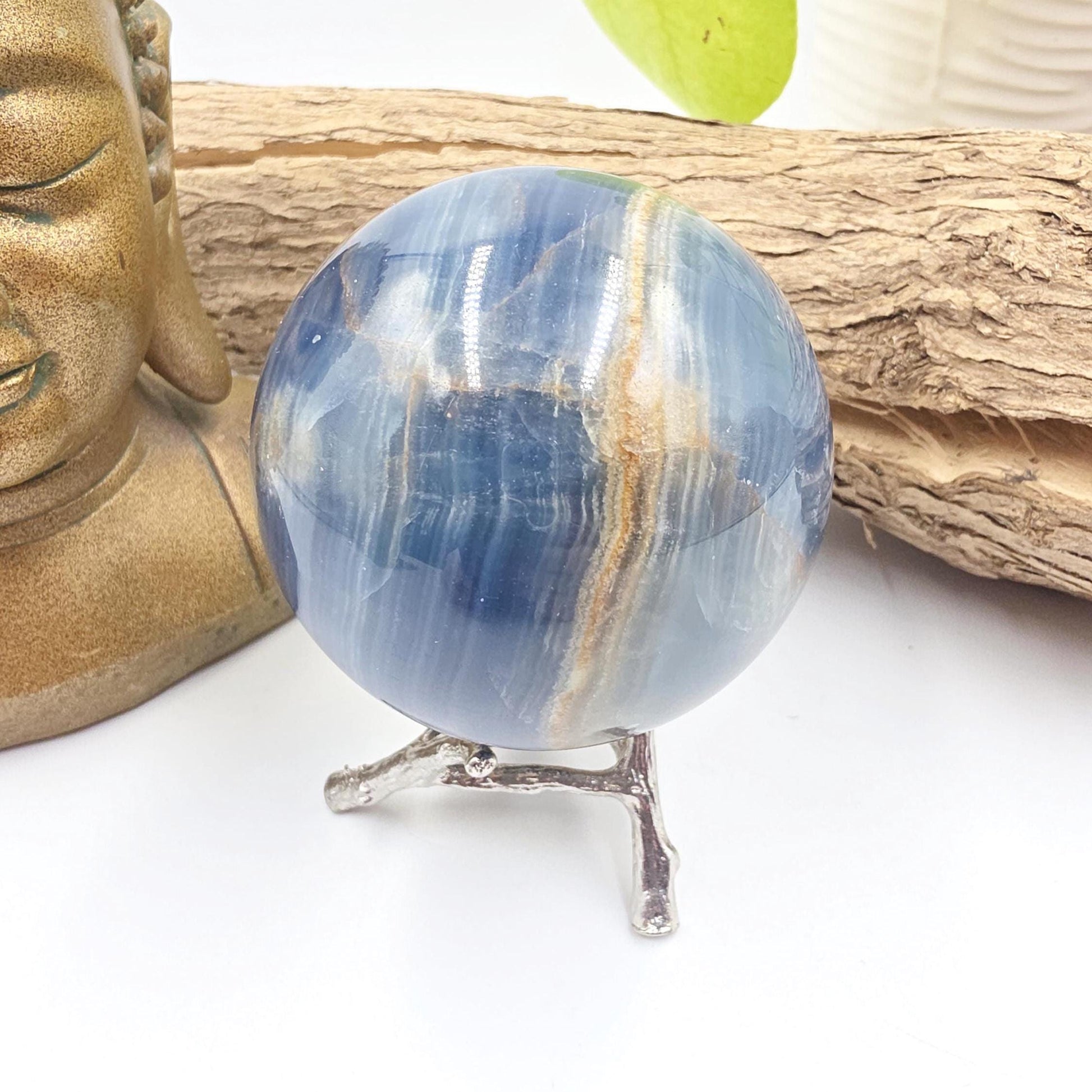 Large Blue Onyx Sphere - Calming & Strength Healing Crystal Ball, 68mm