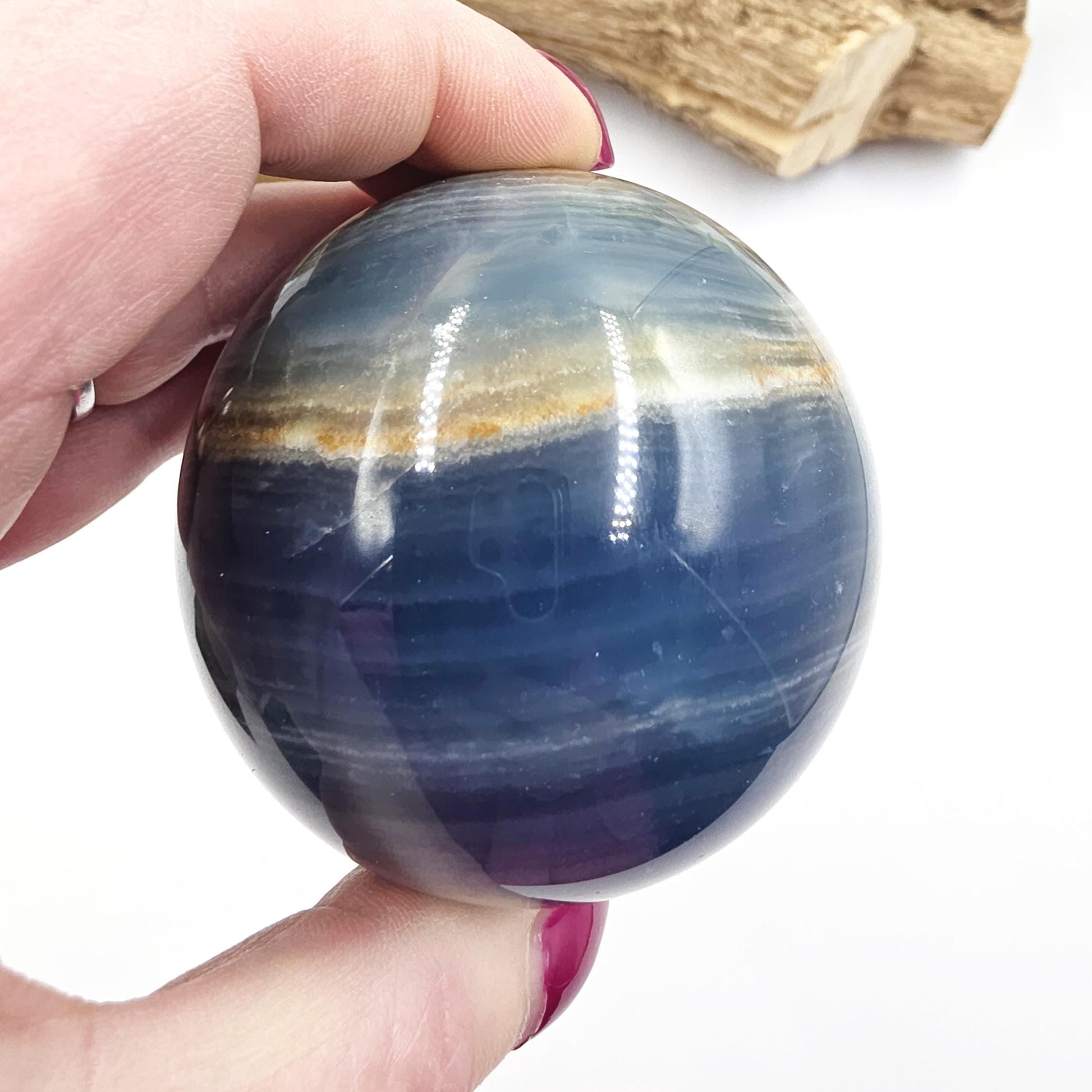 Large Blue Onyx Sphere - Calming & Strength Healing Crystal Ball, 68mm