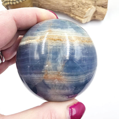 Large Blue Onyx Sphere - Calming & Strength Healing Crystal Ball, 68mm